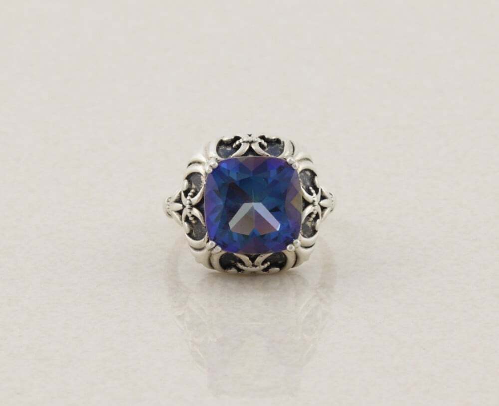 Sterling Silver Mystic Topaz Fleur de Lis Ring Size 8 1/4
